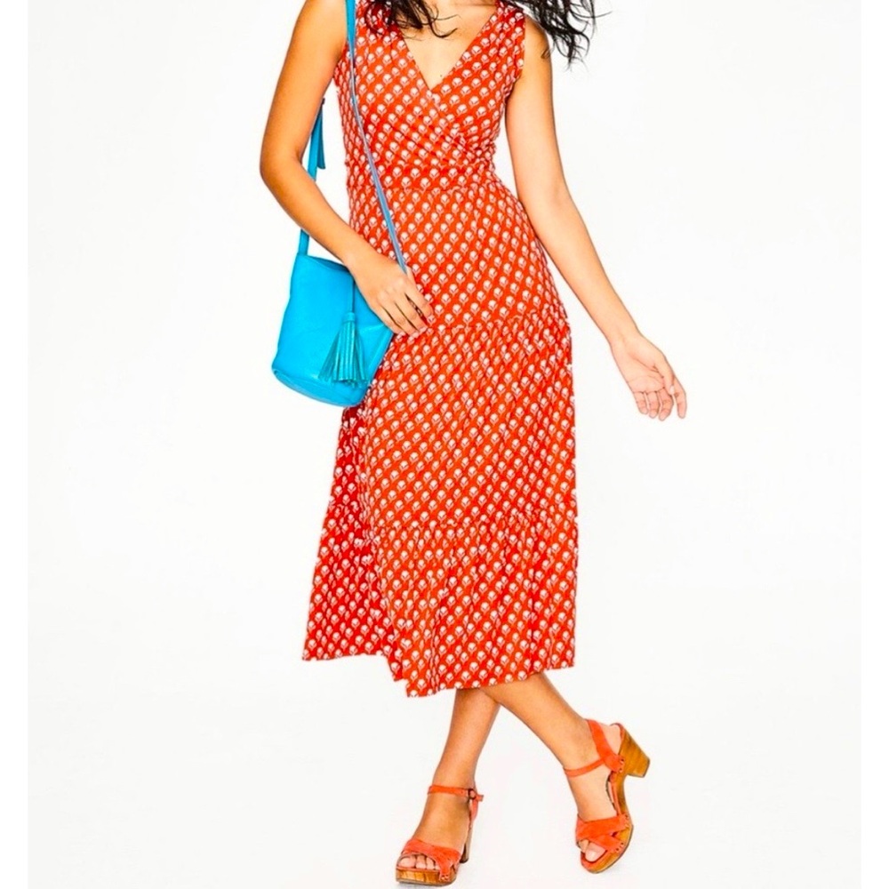 Boden Tiered Maxi Dress Flowy Orange & White Floral Size 6
